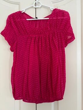 Daniel Rainn Sheer Dot Fabric- Hot Pink Short Sleeve Blouse with matching top S
